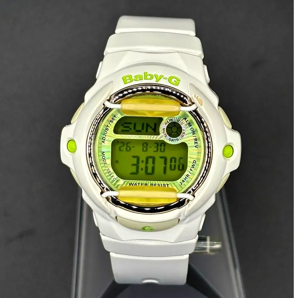 Casio Baby-G BG-169R-7C White Green Digital 200M Data Bank Watch